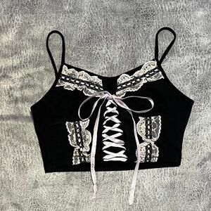 Adorable lace and ribbon crop cami
